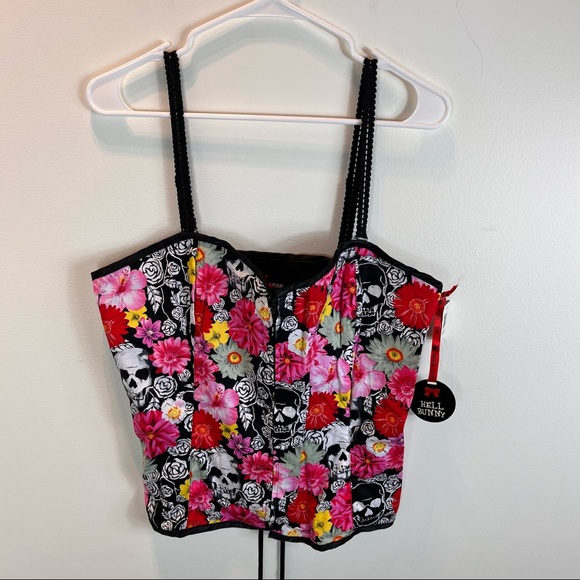 HELL BUNNY Skull & Daisy Floral Corset Top - Picture 3 of 11